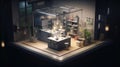 A miniature model of a kitchen and living room. AI generative image.