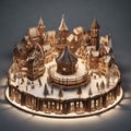 A miniature model of a medieval-style winter town Royalty Free Stock Photo
