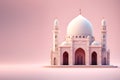 Serene Model Mosque on Pink Background. Generative AI