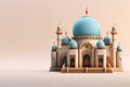 Serene Model Mosque on Pink Background. Generative AI