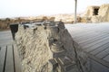 A miniature model of the summer palace of King Herod in zelot fortress Masada, Israel. View of the model of the mountain