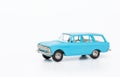 Miniature model of a toy blue retro car Royalty Free Stock Photo