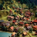 Miniature model of a village with houses on the top of a mountain