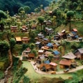 Miniature model of a village with houses on the top of a mountain