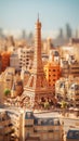 Miniature models of buildings and tourist. Eiffel tower in paris miniature model of the city