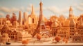 Miniature models of buildings and tourist. Eiffel tower in paris miniature model of the city