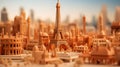 Miniature models of buildings and tourist. Eiffel tower in paris miniature model of the city