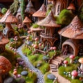 A miniature mushroom village dollhouse, AI generated image Royalty Free Stock Photo