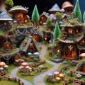 A miniature mushroom village dollhouse, AI generated image Royalty Free Stock Photo