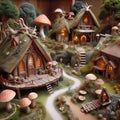 A miniature mushroom village dollhouse, AI generated image Royalty Free Stock Photo
