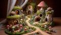 A miniature mushroom village dollhouse, AI generated image Royalty Free Stock Photo