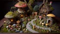 A miniature mushroom village dollhouse, AI generated image Royalty Free Stock Photo