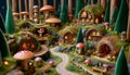 A miniature mushroom village dollhouse, AI generated image Royalty Free Stock Photo
