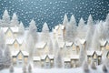 Miniature of a night festive illuminated city with snowy wood forest. paper cut illustration. Merry Christmas and happy holidays Royalty Free Stock Photo