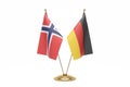 Miniature Norway And Germany Flag Concept On White With Clipping Path