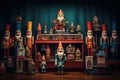 Miniature nutcrackers, elves and Santas from across the decades lined up with vintage Christmas signs and memorabilia. Generative
