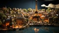 Miniature of Paris recreated as a toy set of buildings, showing the river and sky Royalty Free Stock Photo