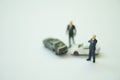 Miniature people : Accident scene, car crash, Safety driving concept Royalty Free Stock Photo