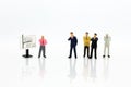 Miniature people : Businessman planning work process. Image use for finding solution/solve, innovation for business Royalty Free Stock Photo