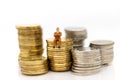 Miniature people : Businessman sitting on stack of coin. Image use for financial, business vision concept