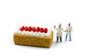 Miniature people : Chef and friend with Sweet dessert,cooking and decoration concept