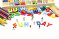 Miniature people : Children and friend funny and enjoy together using for concept of Fun day