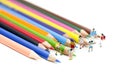 Miniature people : children and student with colorful drawing to Royalty Free Stock Photo