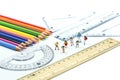 Miniature people : children and student with colorful drawing to Royalty Free Stock Photo