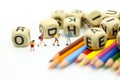 Miniature people : children and student with stationary,education concept Royalty Free Stock Photo