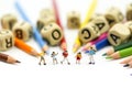 Miniature people : children and student with stationary,education concept Royalty Free Stock Photo