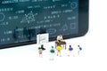 Miniature people : children and teacher with math blackboard background. Back to school concept.