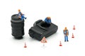 Miniature people Construction worker Camera repair model using as background Photo concept and repair concept with copy space Royalty Free Stock Photo