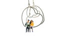 Miniature people : Couple of love sitting with earrings. Royalty Free Stock Photo