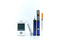 Miniature people : Doctor and Patient with Insulin pen ,Diabetes equipment ,glucose level blood test,Diabetes concept