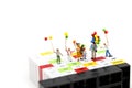 Miniature people : family with balloon and colorful calendar,fam