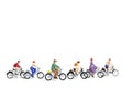 Miniature people : Friend Group ride bicycle isolate on white b