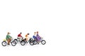 Miniature people : Friend Group ride bicycle isolate on white b