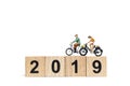 Miniature people : Friend Group ride bicycle with wooden number 2019