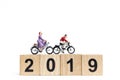 Miniature people : Friend Group ride bicycle with wooden number 2019