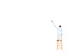 Miniature people with ladder holding brush in front of a white background Royalty Free Stock Photo