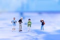 Miniature people: Moderator are interviewing woman wearing a kimono. Image use for Entertainment Industry