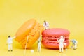 Miniature people : Painters coloring macaroon