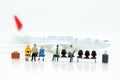 Miniature people: passenger waiting plane for go to destination, transportation. Image use for business background concept