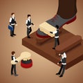 Miniature People Polishing Shoe. Isometric illustration Royalty Free Stock Photo