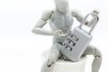 Miniature people: Robot model with master key encoding. Image use for background security system, hack, business concept