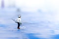 Miniature people, Skier playking ski on snow stream. Image use for sport ,travel concept