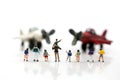 Miniature people : student and children with airplane,education