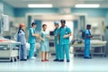 Miniature people : Surgeon, doctor and patient in hospital, eam of doctors in the hospital. Background with selective focus, AI