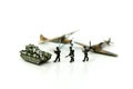 Miniature people : team soldier standing together with army tan
