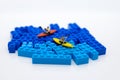 Miniature people : Travelers with paddle boat . Image use for activities, travel business concept.